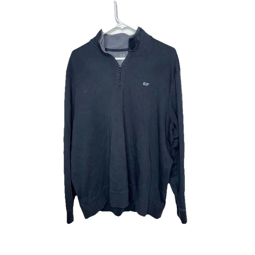 Vineyard Vines Pullover Men  XL 1/4 Zip Sweater Whale Pima Cotton Black Shirt 1C